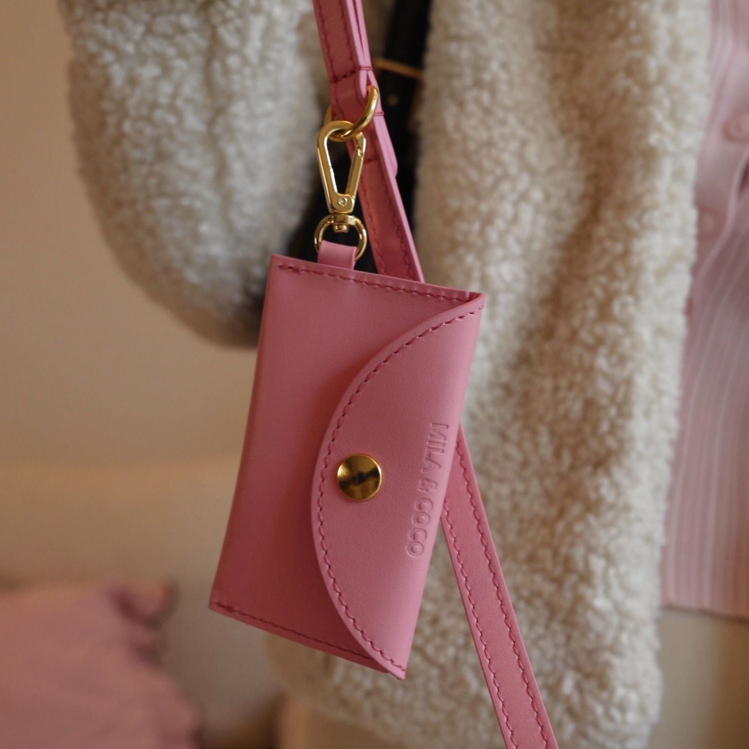 Mila & Coco - Pink Leather Poop Bag Holder